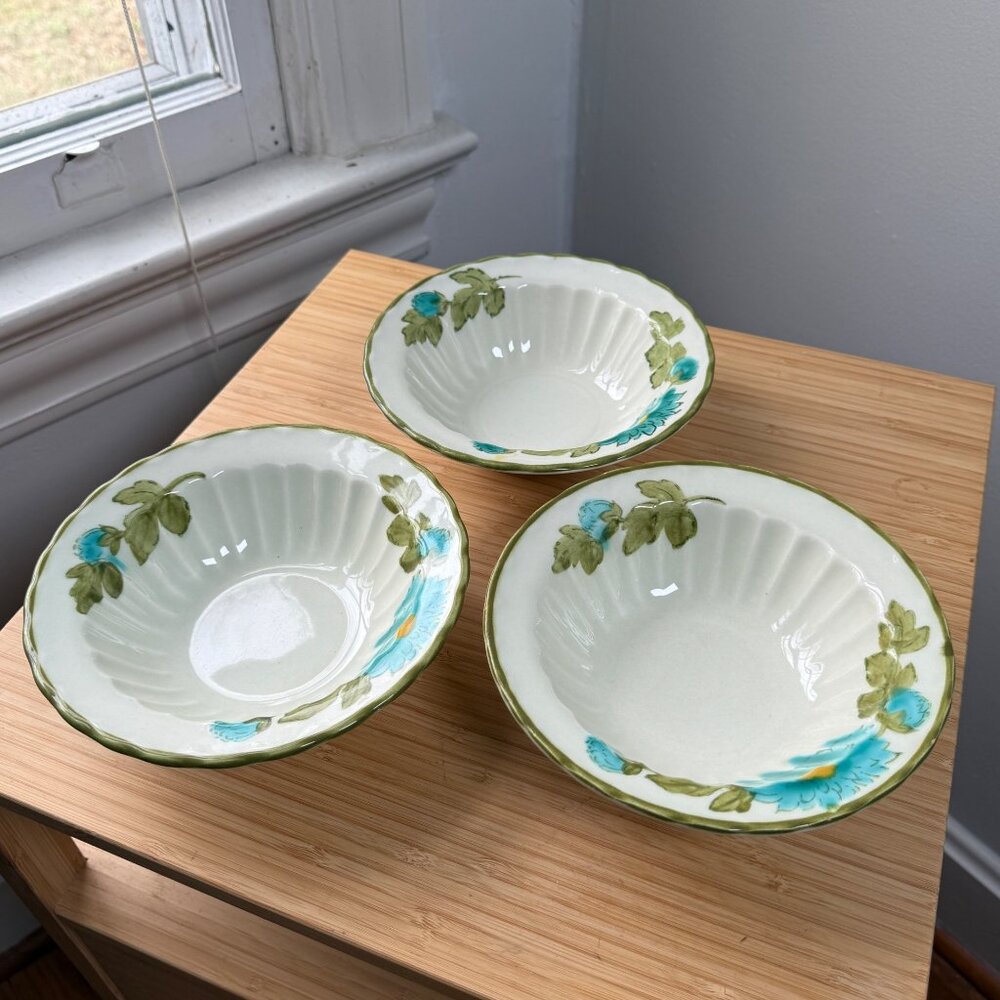 3 Vintage 60s Metlox Poppytrail Vernon Blue Fascination Rimmed Cereal Bowl - Picture 2 of 6